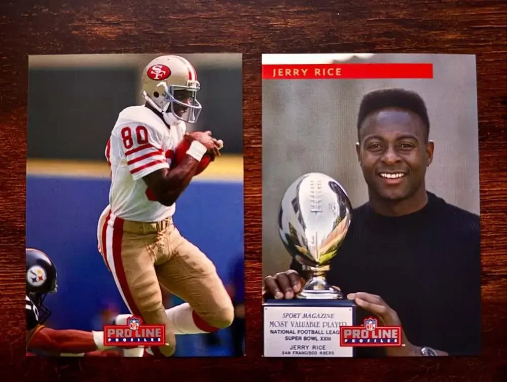 Collection of 10 Assorted Jerry Rice Football Trading Cards from the 1990s